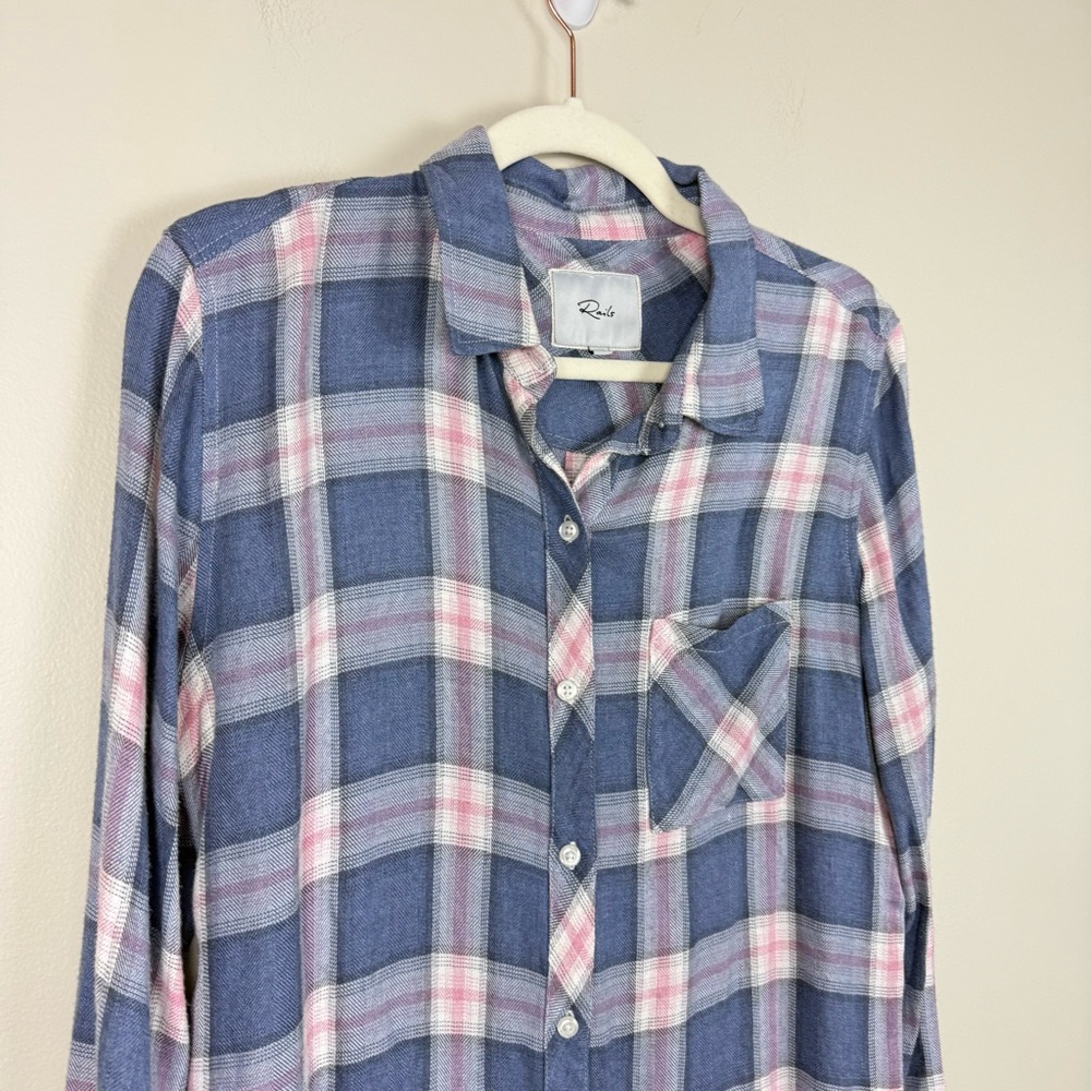 Rails Navy and Pink Plaid Button Down Shirt - Picture 3 of 7
